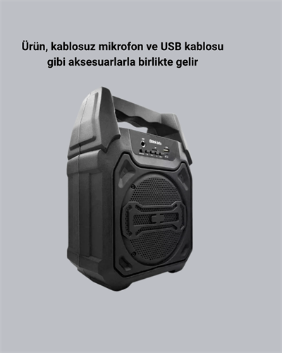 Bluetooth Hoparlör Mikrofonlu Taşınabilir Ses Sistemi FM Radyo, USB, SD Kart ve TWS Özellikli