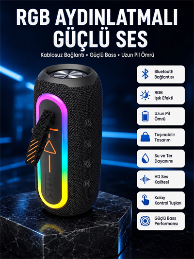 Bluetooth Hoparlör USB Şarjlı Uzun Pil Ömrü Android ve İOS Uyumlu Renkli
