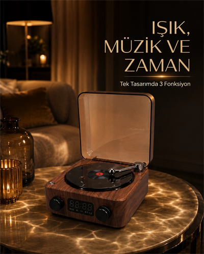 Bluetooth Hoparlörlü Gece Lambası Dijital Saat ve Ambiyans Işığı Çok Amaçlı