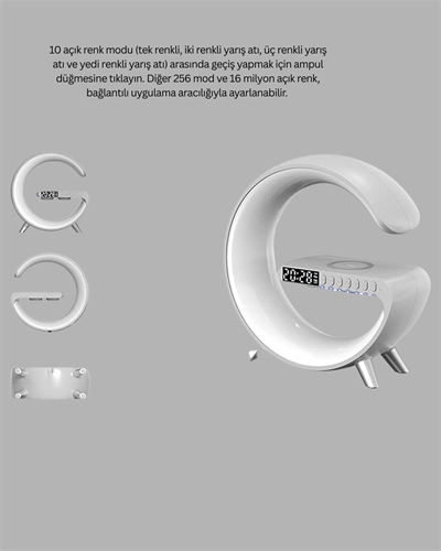 Bluetooth Hoparlörlü RGB Atmosfer Lambası Kablosuz Şarj ve Saat Özellikli