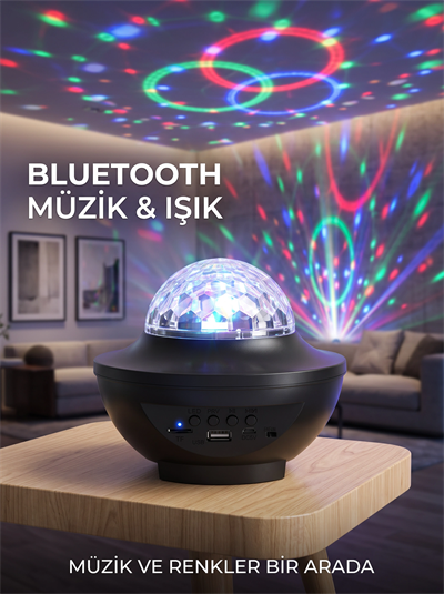 Bluetooth Hoparlörlü RGB Disko Işığı Müzikli Parti Lambası USB TF Kart Destekli