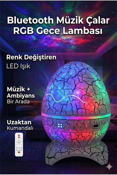 Bluetooth Hoparlörlü RGB Gece Lambası – Dinazor yumurtası Işıklı, Uzaktan Kumandalı Dekor Lamba