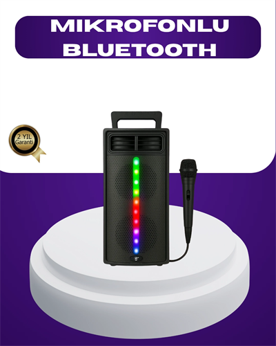 Bluetooth Işıklı Hoparlör – 2x5W Güç | USB + TF Kart + FM Radyo | Siyah Renk