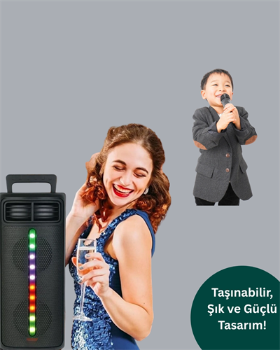 Bluetooth Işıklı Hoparlör – 2x5W Güç | USB + TF Kart + FM Radyo | Siyah Renk
