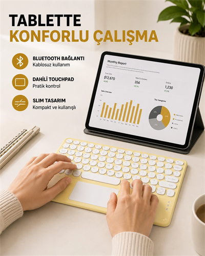 Bluetooth Kablosuz Klavye – İnce Slim Model, Tablet ve Akıllı TV Uyumlu, Sessiz Tuşlu Taşınabilir Klavye