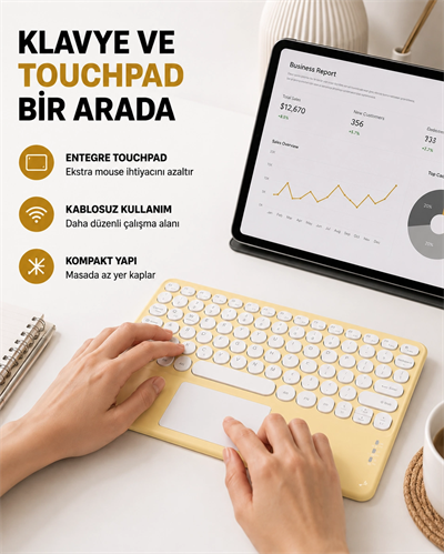 Bluetooth Klavye – Kablosuz, Sessiz Tuşlu, Android iOS Windows Uyumlu, Kompakt Taşınabilir Tasarım