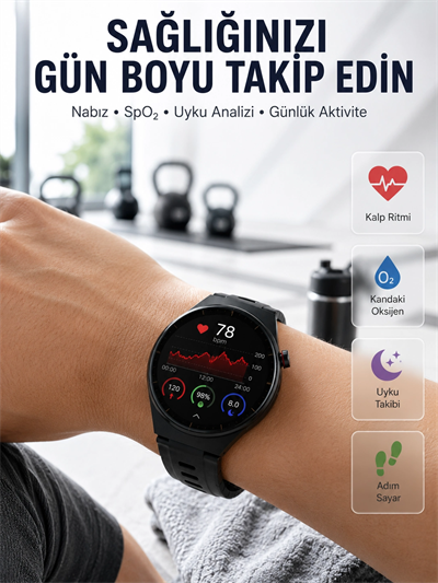 Bluetooth Konuşma Özellikli Akıllı Saat AMOLED Ekran, Sağlık Takibi ve 3 Farklı Kordon