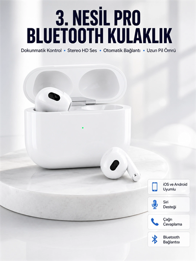 Bluetooth Kulaklık 3. Nesil Ios Android Uyumlu Yeni Nesil Wireless Charge