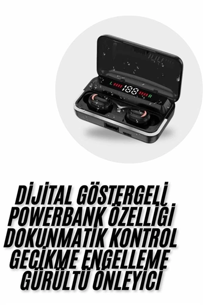 Bluetooth Kulaklık Dijital Şarj Göstergeli Powerbankli Bass Özellikli Kablosuz Kulakiçi 5.1 Mikrofonlu