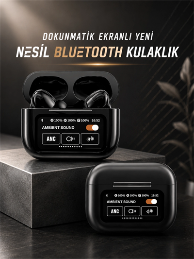 Bluetooth Kulaklık Kablosuz Ekranlı ANC/ENC Destekli Dokunmatik