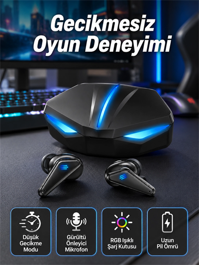 Bluetooth Kulaklık Oyuncu Kulaklığı RGB Işıklı Oyunlarda Düşük Gecikme