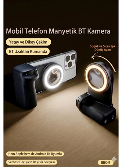 Bluetooth Manyetik Telefon Yapıştırma Kavrama Halka Dolgu Işığı İle Magsafe Selfie Klips