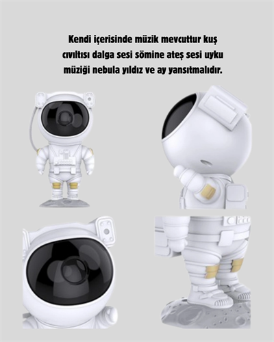Bluetooth Müzikli Astronot Projeksiyon Lambası Yıldız ve Ay Efektli