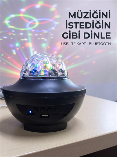 Bluetooth Müzikli Disko Işığı RGB Parti Projektörü Dahili Hoparlör USB Micro SD Destekli