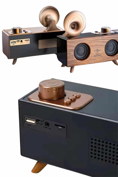 Bluetooth Nostalji Speaker Radyo Gramofon Ahşap Renk Vintage Yeni Nesil