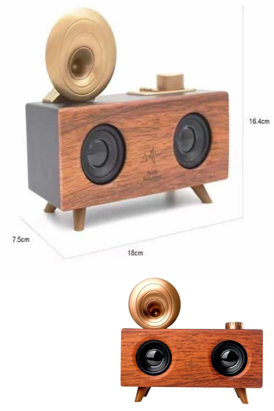 Bluetooth Nostalji Speaker Radyo Gramofon Ahşap Renk Vintage