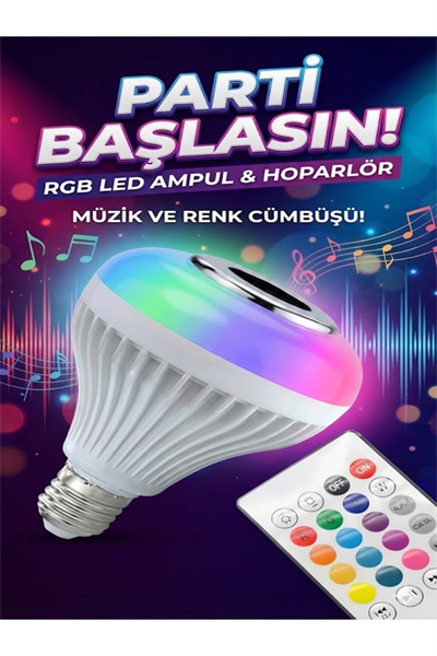 Bluetooth RGB LED Hoparlörlü Akıllı Ampul - Renkli Müzikli Lamba ve Kumanda