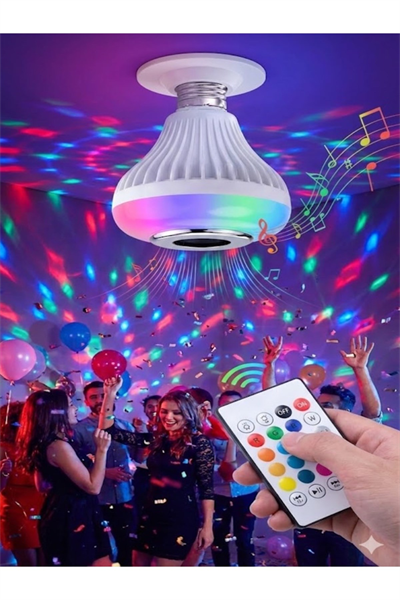 Bluetooth RGB LED Hoparlörlü Akıllı Ampul - Renkli Müzikli Lamba ve Kumanda