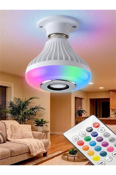 Bluetooth RGB LED Hoparlörlü Akıllı Ampul - Renkli Müzikli Lamba ve Kumanda