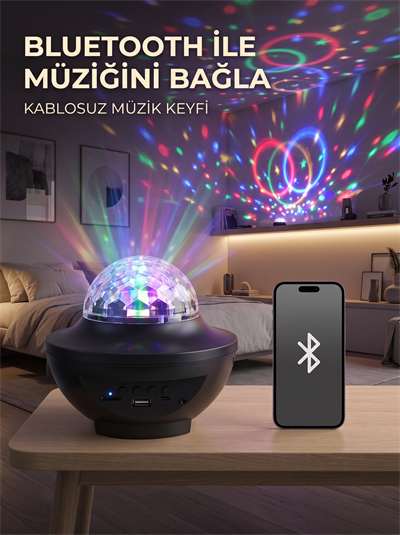 Bluetooth RGB Parti Işığı Hoparlörlü Disko Lambası MP3 USB ve Hafıza Kartı Destekli