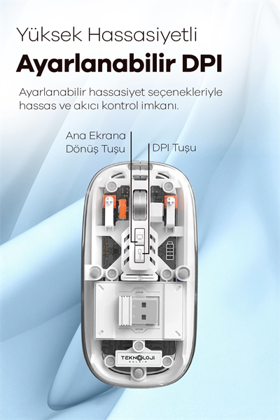 Bluetooth USB Çift Modlu Sessiz Mouse, Şeffaf Mıknatıslı Kapaklı, Type-C Şarjlı, DPI Ayarlı, Kablosuz 10m Çekim Mesafeli, Masaüstü Kısayol Tuşlu, Taşınabilir Şarjlı Mouse Beyaz