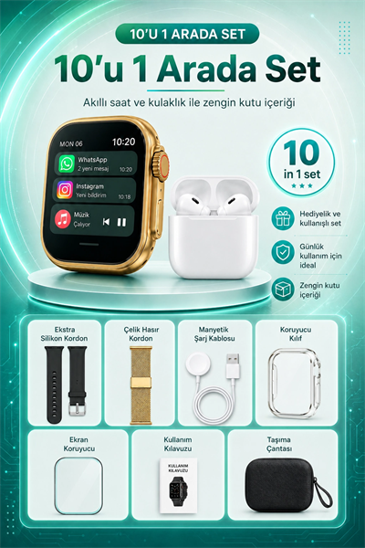 Bluetooth Uyumlu Akıllı Saat Ve Kablosuz Kulaklık Günlük Kullanıma Uygun Set