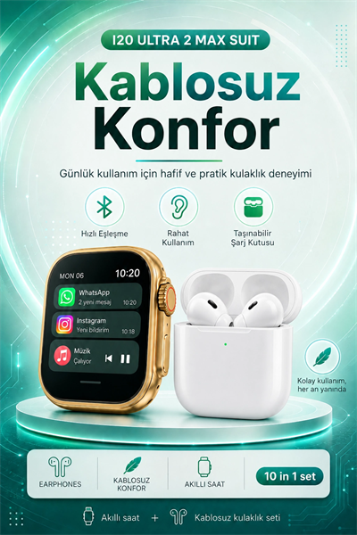 Bluetooth Uyumlu Akıllı Saat Ve Kablosuz Kulaklık Günlük Kullanıma Uygun Set