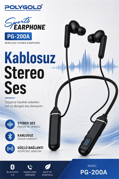 Bluetooth Uyumlu Spor Kulaklık Uzun Pil Ömürlü Boyun Askılı Stereo Sesli