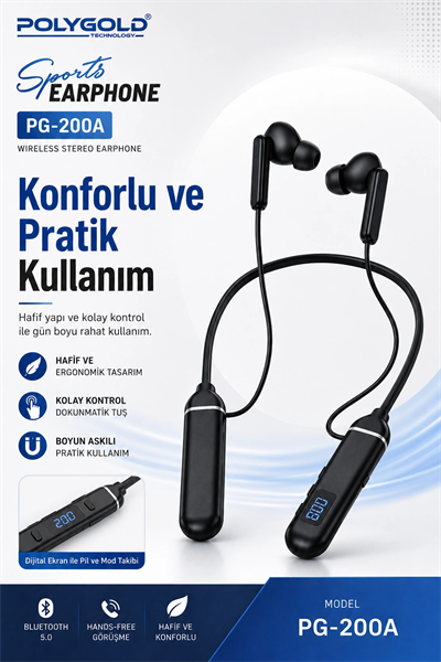 Bluetooth Uyumlu Spor Kulaklık Uzun Pil Ömürlü Boyun Askılı Stereo Sesli