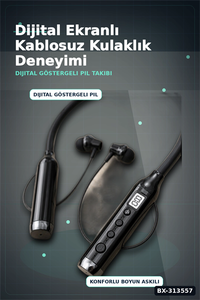 Bluetooth V4.0 Boyun Kulaklık 600 Saat Bekleme Dijital Göstergeli Çift Cihaz Bağlantılı BX-313557