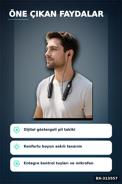 Bluetooth V4.0 Boyun Kulaklık 600 Saat Bekleme Dijital Göstergeli Çift Cihaz Bağlantılı BX-313557