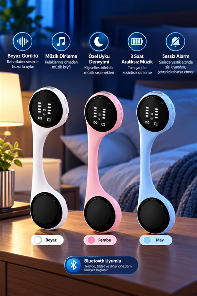 Bluetooth Yastık Altı Hoparlör Sessiz Alarm ve Rahatlatıcı Uyku Sesleri 8 Saat Kesintisiz Müzik Deneyimi