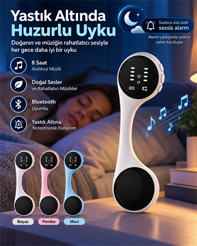 Bluetooth Yastık Altı Uyku Hoparlörü Sessiz Alarm Rahatlatıcı Doğal Sesler