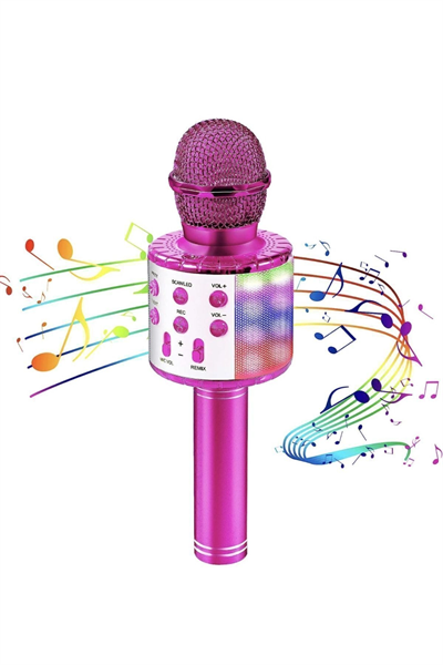 Bluetooth bağlantılı pembe karaoke mikrofonu, hoparlör özellikli, garantisiz - Elektronik