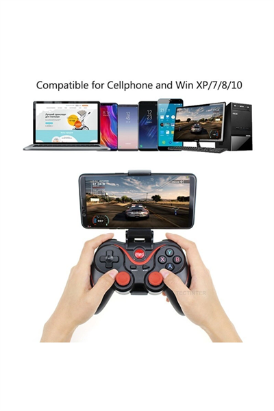 Bluetooth bağlantılı siyah gamepad, PC uyumlu, telefon standı dahil, 1 yıl garantili