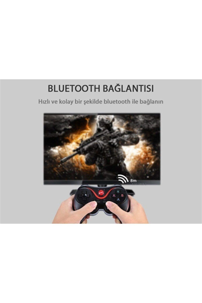 Bluetooth bağlantılı siyah gamepad telefon tutucu standlı PC uyumlu kablosuz oyun kolu