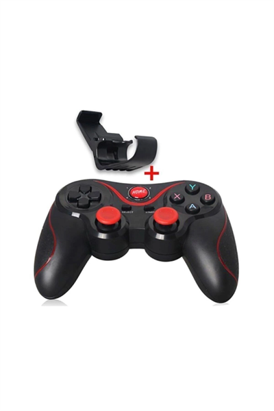 Bluetooth bağlantılı siyah gamepad telefon tutucu standlı PC uyumlu kablosuz oyun kolu
