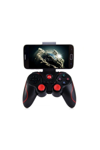 Bluetooth bağlantılı siyah gamepad telefon tutucu standlı PC uyumlu kablosuz oyun kolu