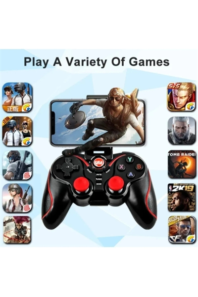 Bluetooth bağlantılı siyah joystick, PC uyumlu, telefon tutucu standlı, 2 yıl garantili