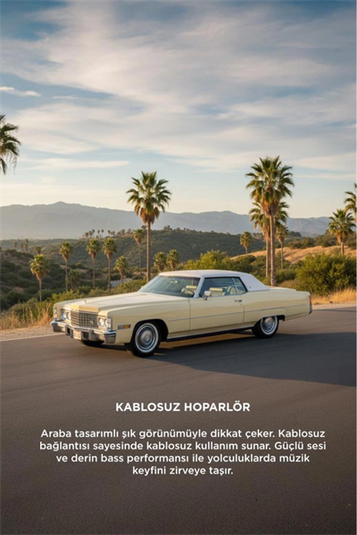 Bluetooth hoparlör bej renk retro araba tasarımlı 10W FM USB TWS 3 saat dinleme süresi