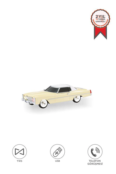 Bluetooth hoparlör bej renk retro araba tasarımlı 10W FM USB TWS 3 saat dinleme süresi