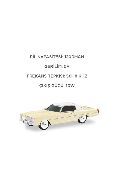 Bluetooth hoparlör bej renk retro araba tasarımlı 10W FM USB TWS 3 saat dinleme süresi