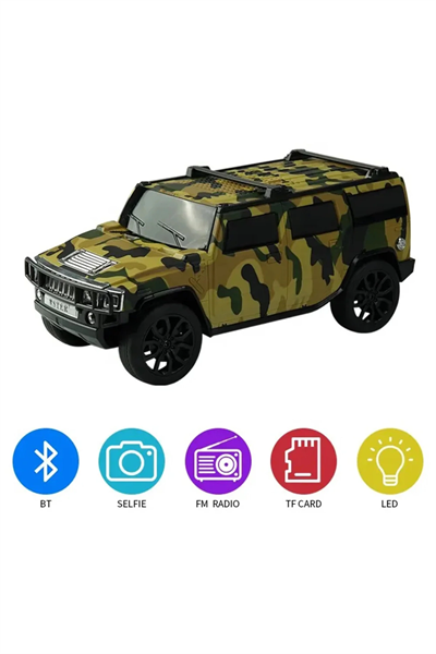 Bluetooth hoparlör jeep araba tasarımlı haki renk 8 watt TWS müzik çalar FM radyo USB SD kart