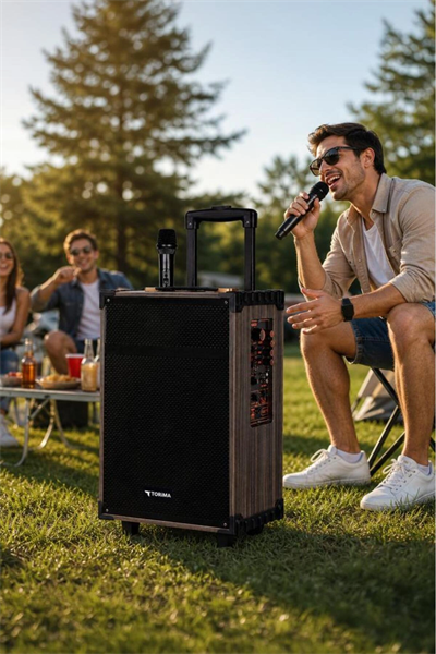 Bluetooth hoparlör kahverengi çift mikrofonlu USB TF BT TWS FM çoklu bağlantı 2 yıl garantili