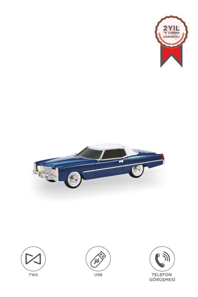 Bluetooth hoparlör retro araba tasarımlı 10W mavi FM USB TWS 3 saat dinleme süresi
