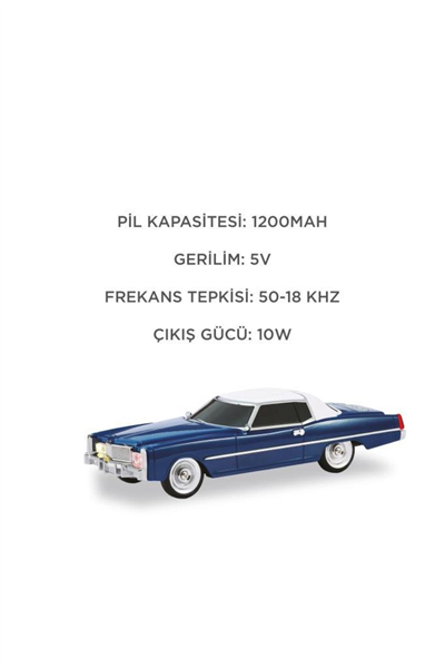 Bluetooth hoparlör retro araba tasarımlı 10W mavi FM USB TWS 3 saat dinleme süresi
