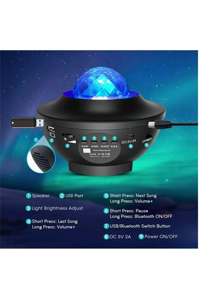 Bluetooth hoparlörlü sese duyarlı projektör gece lambası tavan aydınlatıcı çok renkli