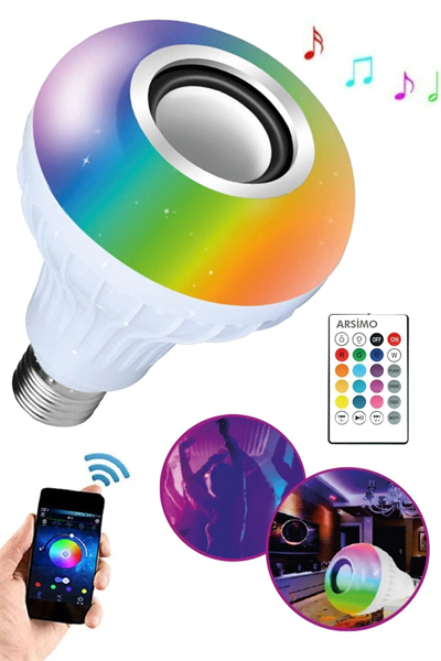 Bluetooth hoparlörlü ve uzaktan kumandalı beyaz LED lamba, 2 yıl garantili - Elektronik