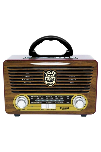 Bluetooth özellikli bej renkli USB ve SD kart destekli şarjlı nostaljik radyo - Elektronik