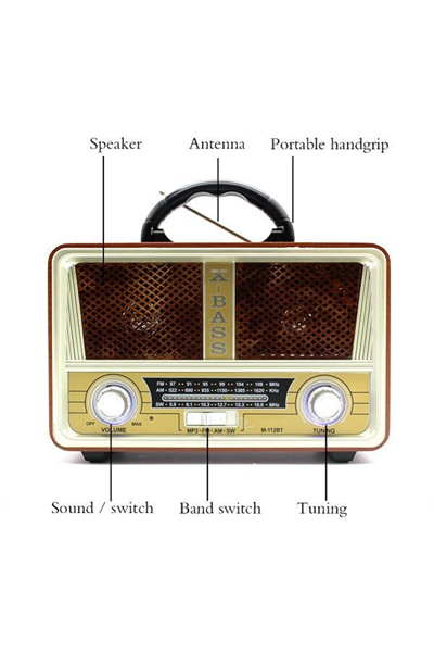 Bluetooth özellikli beyaz nostaljik ahşap radyo FM SD AUX USB girişli 2 yıl garantili